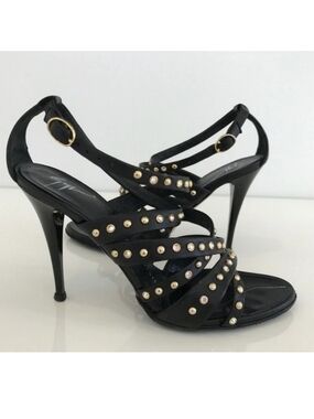 Giuseppe Zanotti Crystal Studded Black Strappy Stiletto Sandals 39